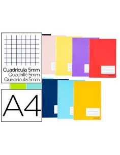 LIBRETA LIDERPAPEL SMART A4 TAPA BLANDA 80 HOJAS 60G/M2 CUADRO 5 MM CON MARGEN COLORES SURTIDOS
