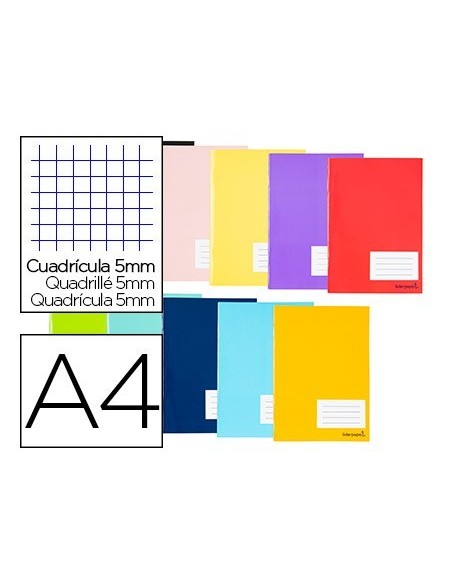 LIBRETA LIDERPAPEL SMART A4 TAPA BLANDA 80 HOJAS 60G/M2 CUADRO 5 MM CON MARGEN COLORES SURTIDOS