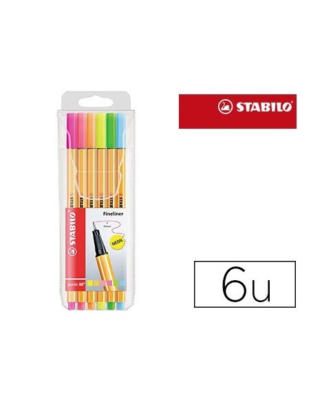 ROTULADOR STABILO PUNTA DE FIBRA POINT 88 BLISTER 6 COLORES SURTIDOS NEON