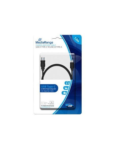 CABLE USB 3.1 TIPO C A USB 3.0 TIPO A MEDIARANGE LONGITUD DEL CABLE 1.2 MT NEGRO