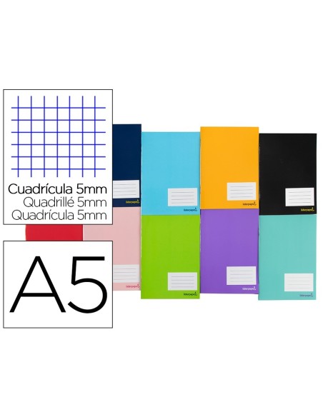 LIBRETA LIDERPAPEL SMART A5 TAPA BLANDA 80 HOJAS 60 G/M2 CUADRO 5 MM CON MARGEN COLORES SURTIDOS