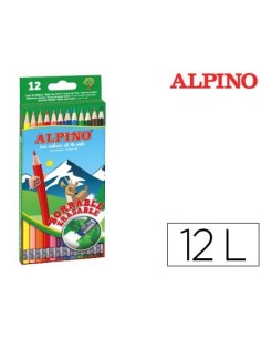 LAPICES DE COLORES ALPINO BORRABLE CON GOMA CAJA DE 12 COLORES SURTIDOS