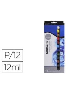 PINTURA GOUACHE DALER ROWNEY SIMPLY CAJA DE 12 COLORES SURTIDOS TUBO DE 12 ML