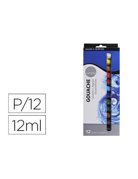 PINTURA GOUACHE DALER ROWNEY SIMPLY CAJA DE 12 COLORES SURTIDOS TUBO DE 12 ML