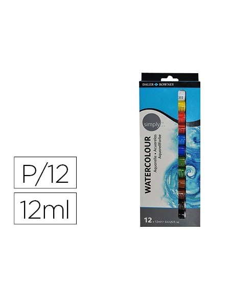 PINTURA ACUARELA DALER ROWNEY SIMPLY CAJA DE 12 COLORES SURTIDOS TUBO DE 12 ML