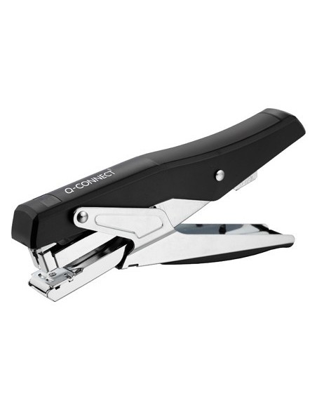 GRAPADORA Q-CONNECT METALIZADA Y NEGRA DE TENAZA TACTO SUAVE CAPACIDAD 25 HOJAS USA GRAPAS 24/6 Y 26/6