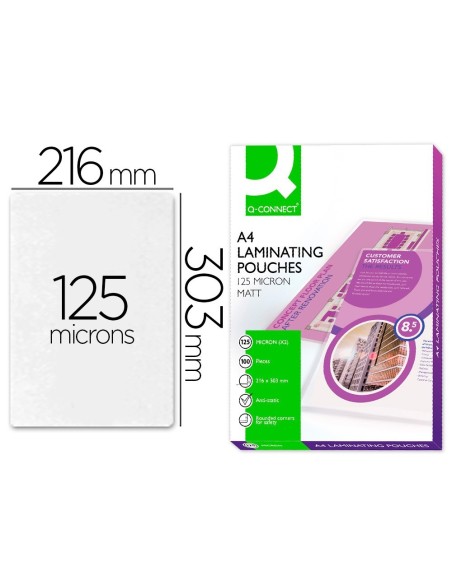 BOLSA DE PLASTIFICAR Q-CONNECT 303 X 216 MM DIN A4 125 MC AUTOADHESIVAS CAJA DE 100 UNIDADES