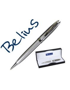 BOLIGRAFO BELIUS NIZA GRIS MATE PUNTA 1 MM TINTA AZUL EN ESTUCHE