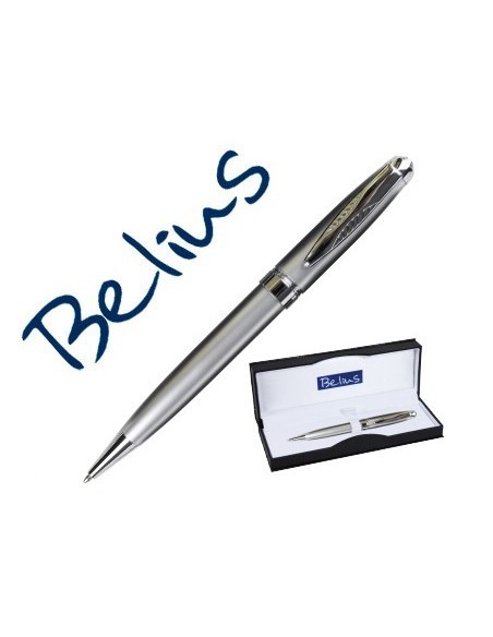 BOLIGRAFO BELIUS NIZA GRIS MATE PUNTA 1 MM TINTA AZUL EN ESTUCHE