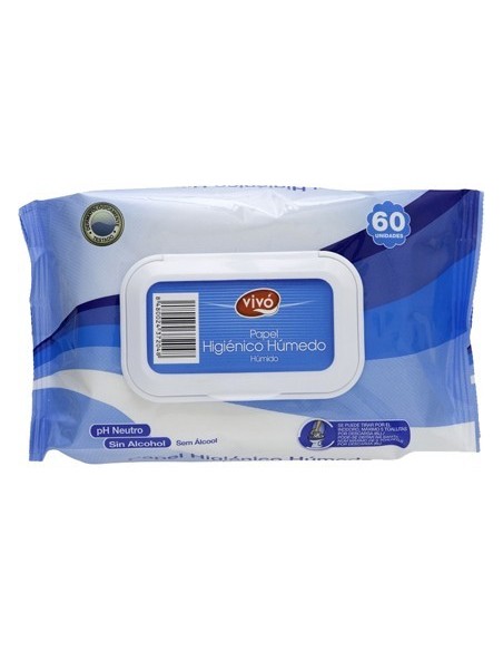 TOALLITA HUMEDA VIVO PARA WC PAQUETE CON TAPA DE 60 UNIDADES