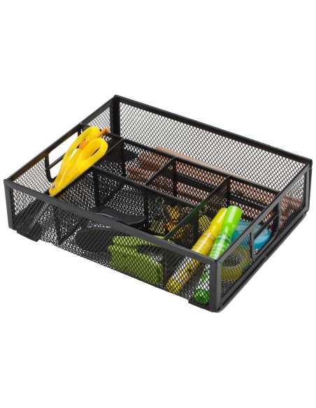 ORGANIZADOR SOBREMESA Q-CONNECT KF17291 BANDEJA METALICA REJILLA NEGRA CON 6 DEPARTAMENTOS 235X183X65 MM