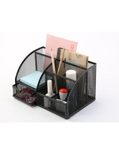 ORGANIZADOR SOBREMESA Q-CONNECT KF17295 METALICO CURVO REJILLA NEGRA CON 5 DEPARTAMENTOS 220X140X130 MM