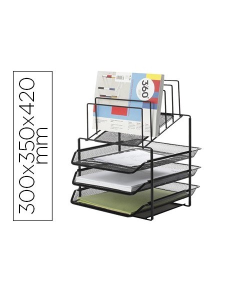 BANDEJA CLASIFICADORA SOBRES Q-CONNECT KF17296 METALICA REJILLA NEGRA 3 BANDEJAS 300X350X420 MM