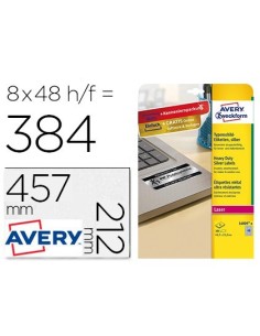 ETIQUETA ADHESIVA AVERY POLIESTER PLATA 45,7X21,2 MM LASER PACK DE 8 UNIDADES