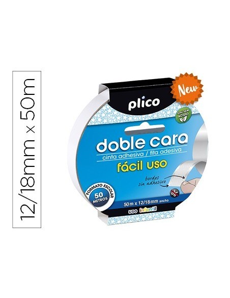 CINTA ADHESIVA PLICO DOBLE CARA FACIL USO 50 MT X 12/18 MM
