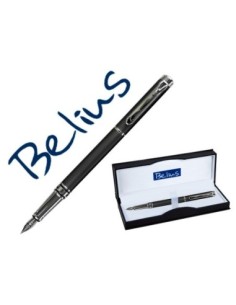 PLUMA BELIUS NUREMBERG GRIS OSCURO TINTA AZUL EN ESTUCHE