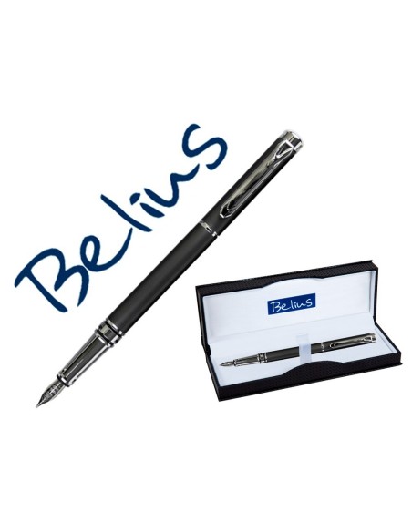 PLUMA BELIUS NUREMBERG GRIS OSCURO TINTA AZUL EN ESTUCHE