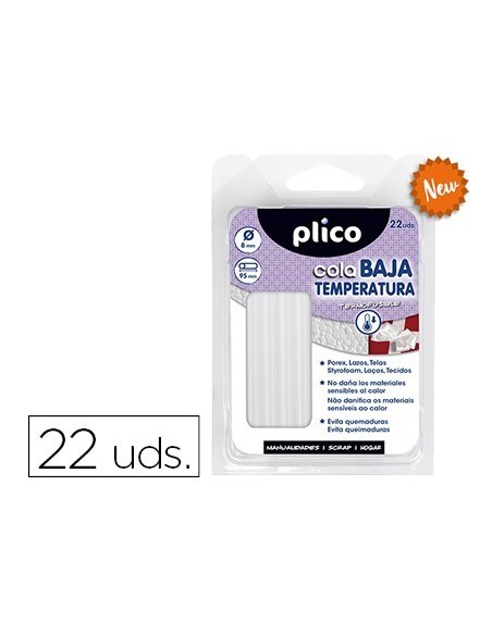 BARRA TERMOFUSIBLE PLICO COLA BAJA TEMPERATURA 8 MM DE DIAMETRO X 95 MM DE ALTO BLISTER DE 22 UNIDADES