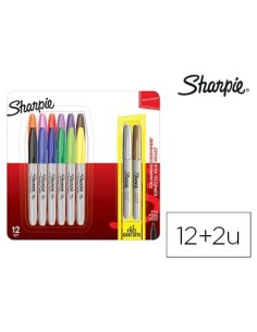 ROTULADORES SHARPIE PERMANENTE PUNTA FINA BLISTER DE 12 UNIDADES COLORES SURTIDOS + 2 UNIDADES COLOR