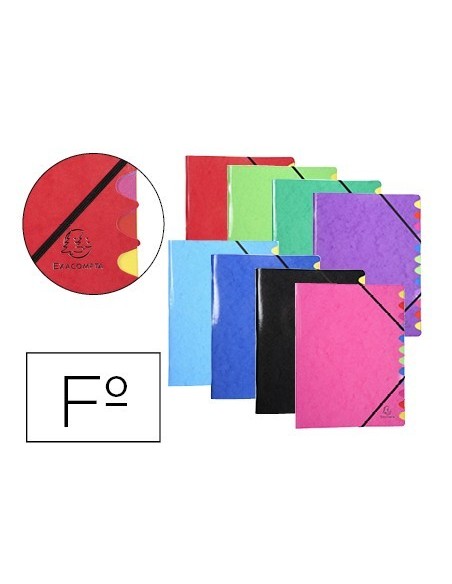 CARPETA CLASIFICADORA EXACOMPTA IDERAMA 12 DEPARTAMENTOS FOLIO GOMAS CARTON FORRADO COLORES
