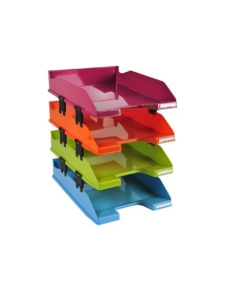 BANDEJA SOBREMESA EXACOMPTA PLASTICO ARLEQUIN SET DE 4 UNIDADES COLORES SURTIDOS 346X254X243 MM