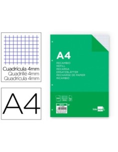 RECAMBIO LIDERPAPEL A4 100 HOJAS 60G/M2 CUADRO 4 MM CON MARGEN 4 TALADROS