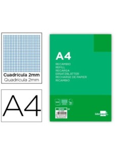 RECAMBIO LIDERPAPEL A4 100 HOJAS 60G/M2 MILIMETRADO SIN MARGEN 4 TALADROS