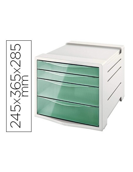 FICHERO CAJONES DE SOBREMESA ESSELTE COLOUR ICE PLASTICO 4 CAJONES COLOR VERDE 245X365X285 MM