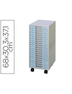 ARCHIVADOR METALICO CLEN 20 BANDEJAS PLASTICO DE 2,5 CM DE ALTURA CON RUEDAS COLOR GRIS CLARO 680X303X371 MM