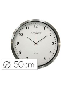 RELOJ Q-CONNECT DE PARED PLASTICO OFICINA REDONDO 50 CM MARCO CROMADO