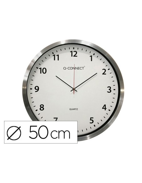 RELOJ Q-CONNECT DE PARED PLASTICO OFICINA REDONDO 50 CM MARCO CROMADO