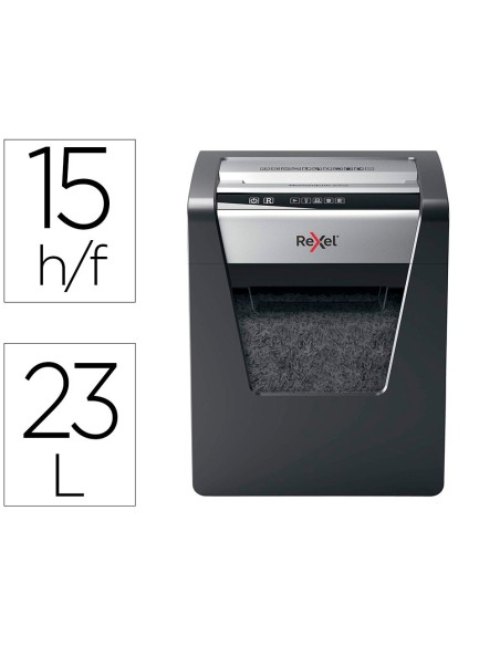 DESTRUCTORA DE DOCUMENTOS REXEL MOMENTUM X415 CAPACIDAD DE CORTE 15 HOJAS DESTRUYE GRAPAS Y CLIPS PAPELERA 23 L