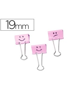 PINZA METALICA RAPESCO REVERSIBLE 19 MM EMOJIS ROSA CAJITA DE 20 UNIDADES