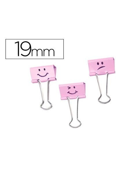 PINZA METALICA RAPESCO REVERSIBLE 19 MM EMOJIS ROSA CAJITA DE 20 UNIDADES