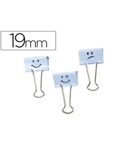 PINZA METALICA RAPESCO REVERSIBLE 19 MM EMOJIS AZUL CAJITA DE 20 UNIDADES