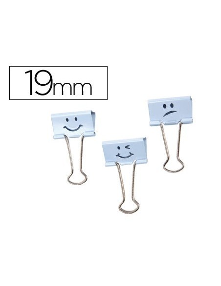 PINZA METALICA RAPESCO REVERSIBLE 19 MM EMOJIS AZUL CAJITA DE 20 UNIDADES