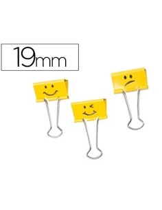 PINZA METALICA RAPESCO REVERSIBLE 19 MM EMOJIS AMARILLO CAJITA DE 20 UNIDADES