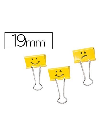 PINZA METALICA RAPESCO REVERSIBLE 19 MM EMOJIS AMARILLO CAJITA DE 20 UNIDADES