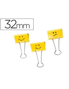 PINZA METALICA RAPESCO REVERSIBLE 32 MM EMOJIS AMARILLO CAJA DE 20 UNIDADES