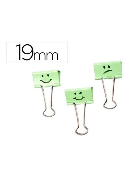 PINZA METALICA RAPESCO REVERSIBLE 19 MM SONRISAS VERDE CAJITA DE 80 UNIDADES