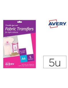 PAPEL TRANSFER AVERY PARA CAMISETAS ALGODON COLOR BLANCO INK-JET DIN A4 PACK DE 8 HOJAS