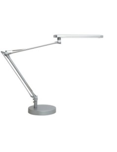 LAMPARA DE ESCRITORIO UNILUX MAMBO LED 5,6W DOBLE BRAZO ARTICULADO ABS Y ALUMINIO GRIS METALIZADO BASE 19 CM