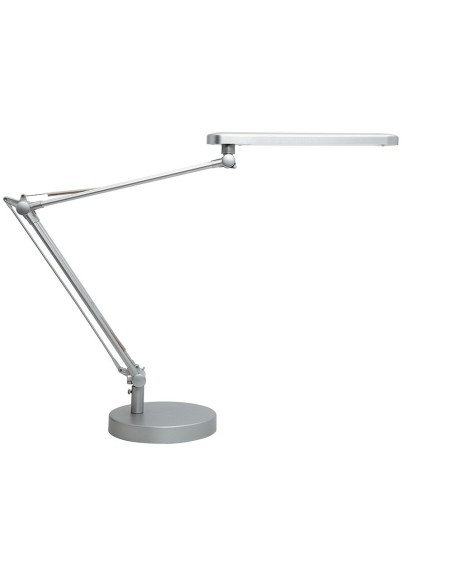LAMPARA DE ESCRITORIO UNILUX MAMBO LED 5,6W DOBLE BRAZO ARTICULADO ABS Y ALUMINIO GRIS METALIZADO BASE 19 CM