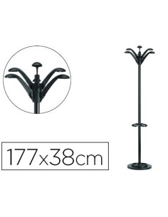 PERCHERO METALICO UNILUX FLORA PIE 6 COLGADORES CON PARAGUERO Y BANDEJA GOTEO NEGRO 177 X 38 CM