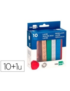 LACRE LIDERPAPEL CON SELLO DE CARTA JUEGO DE 10 BARRAS COLORES SURTIDOS