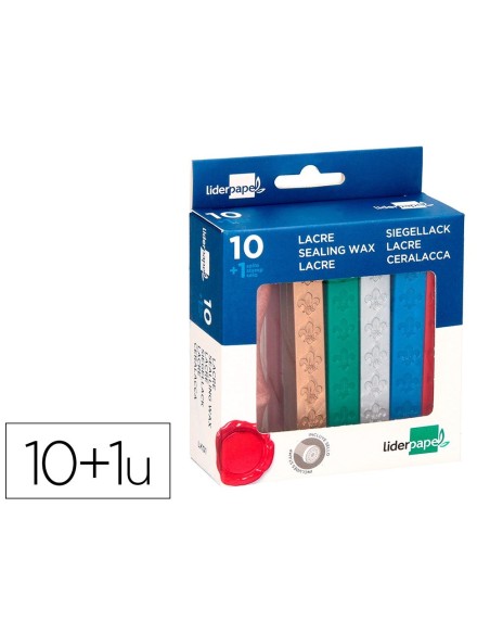 LACRE LIDERPAPEL CON SELLO DE CARTA JUEGO DE 10 BARRAS COLORES SURTIDOS