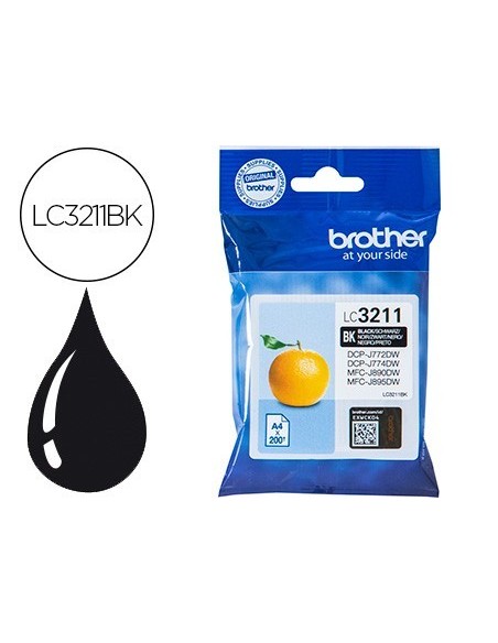 INK-JET BROTHER LC3211BK DCP-J572 / DCP-J772 / DCP-J774 / MFC-J890 / MFC-J895 NEGRO 200 PAG