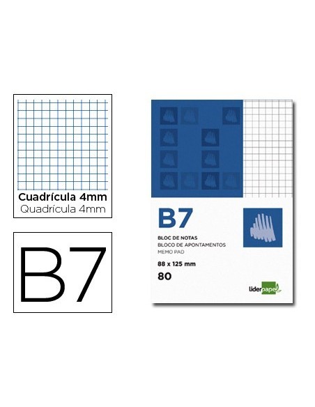 BLOC NOTAS LIDERPAPEL CUADRO 4MM B7 80 HOJAS 60G/M2 PERFORADO