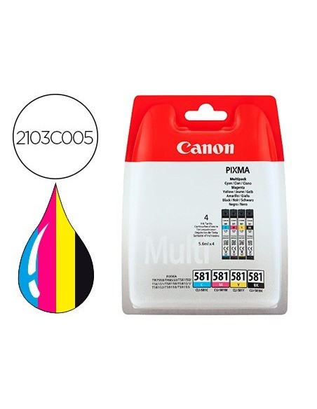 INK-JET CANON CLI 581 PIXMA TR8550 / TS6250 / TS8250 / TS9150 / TS9550 PACK 4 NEGRO AMARILLO CIAN MAGENTA 5,6 ML
