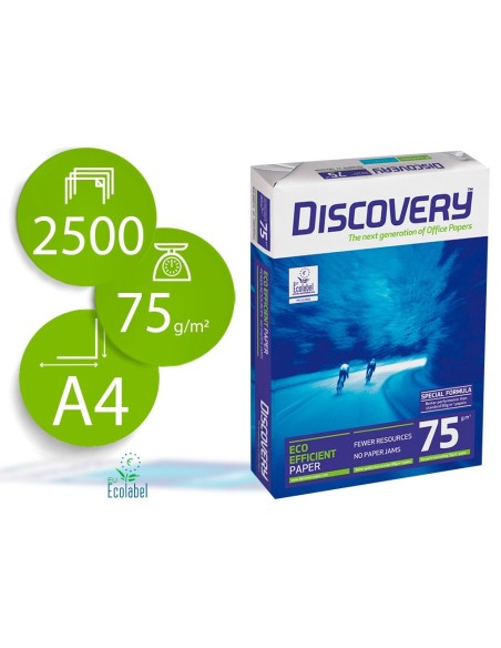 PAPEL FOTOCOPIADORA DISCOVERY FAST PACK DIN A4 75 GRAMOS PAPEL MULTIUSO INK-JET Y LASER CAJA DE 2500 HOJAS